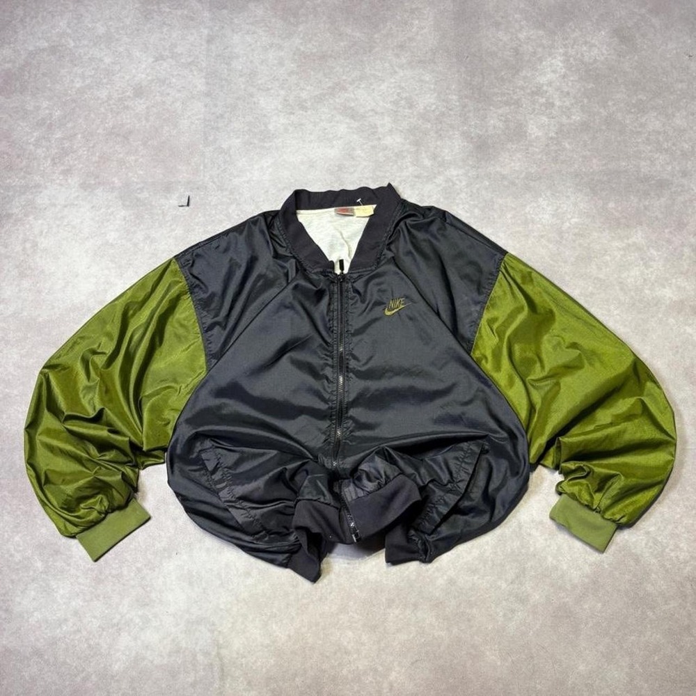 Vintage 90s Nike Spellout Full Zip Bomber Jacket Windbreaker Green Black Mens L